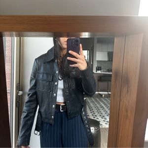 MAJE BLACK LEATHER JACKET (size small//38)